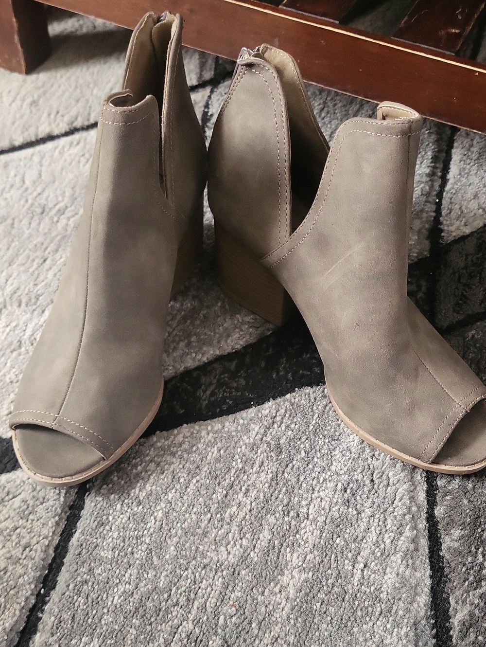 Qupid Taupe Open-Toe Block Heel Ankle Mules